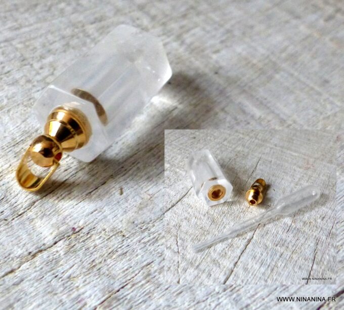 N6416b pendentif mini flacon de parfum en cristal de roche et plaqué or - Bijoux Pendentifs en ligne Ninanina
