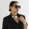 N6450 Collier ras de cou argenté et large pour femme - Bijoux Colliers en ligne Ninanina