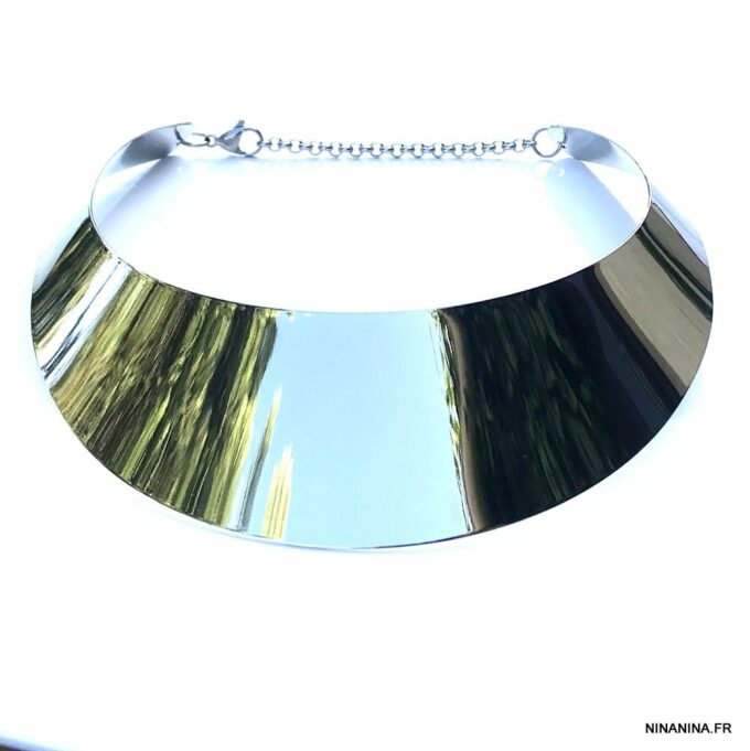 N6450b Collier ras de cou argenté et large pour femme - Bijoux Colliers en ligne Ninanina