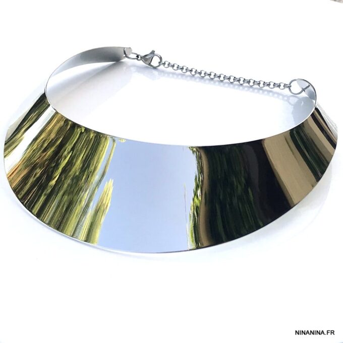 N6450c Collier ras de cou argenté et large pour femme - Bijoux Colliers en ligne Ninanina