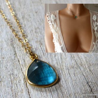 Collier Pour Petite Fille - Nœud Avec Topaze Bleue Naturelle - Plaqué Or 18k Poinçonné - Longueur 31 Cm