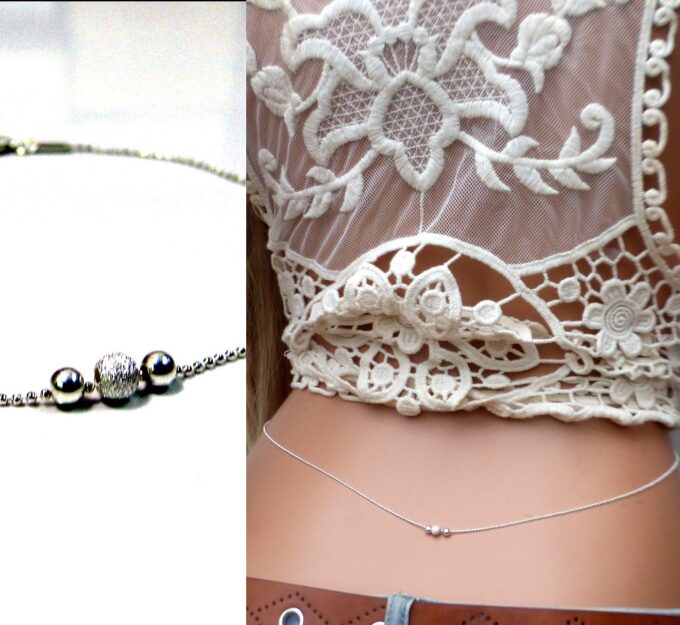 N6525b chaine de taille perles argent massif - Bijoux chaines en ligne Ninanina