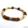 N6531b Bracelet homme ethnique perles bois et Acier inoxydable - Bijoux Bracelets en ligne Ninanina