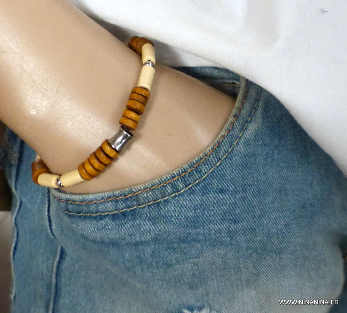 Bracelet Homme Ethnique En Perles De Turquoise Rouge Et Acier Inoxydable - Neuf Avec étiquettes