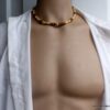 N6532e Collier homme bois perles Acier inoxydable - Bijoux Colliers en ligne Ninanina