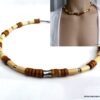 N6532f Collier homme bois perles Acier inoxydable - Bijoux Colliers en ligne Ninanina