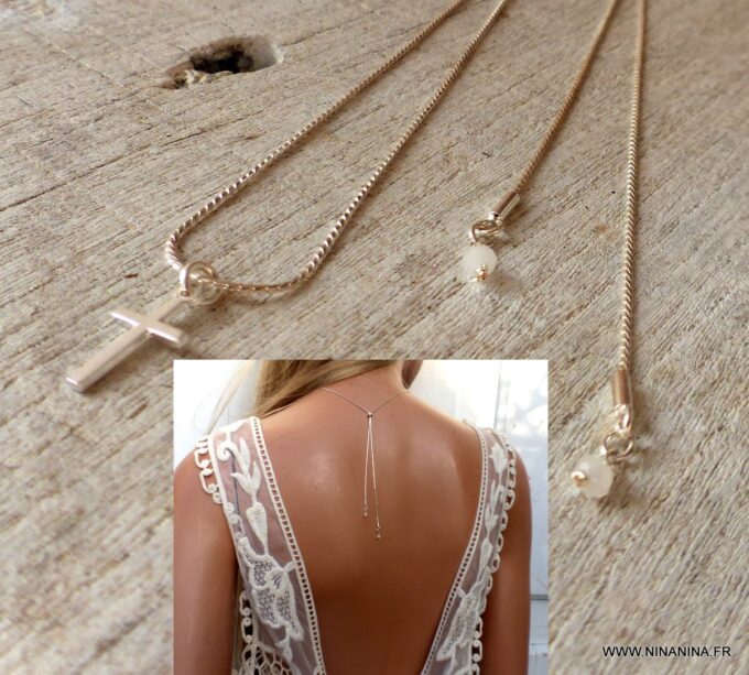 N6534a Collier croix femme argent coulissant maille serpentine - Bijoux Colliers en ligne NInanina