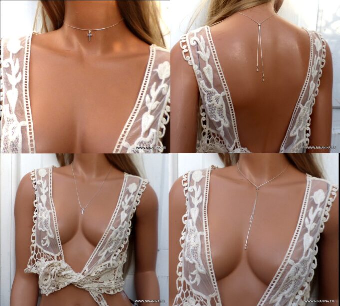 N6534e Collier croix femme argent coulissant maille serpentine - Bijoux Colliers en ligne NInanina