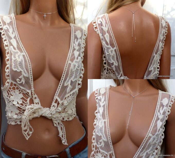 N6534h Collier croix femme argent coulissant maille serpentine - Bijoux Colliers en ligne NInanina