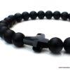 N6536b Bracelet croix Swarovski homme perles onyx noir - Bijoux Bracelets en ligne Ninanina