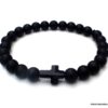 N6536d Bracelet croix Swarovski homme perles onyx noir - Bijoux Bracelets en ligne Ninanina