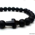 COAI Collier Homme Onyx Mat Avec Pendentif Croix - Acier Inoxydable, Longueur 50cm