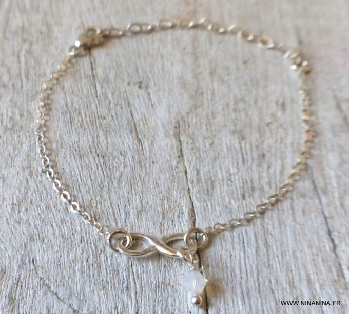 N6547c Bracelet swarovski infini argent 925 massif perles blanches - Bijoux Bracelets en ligne Ninanina