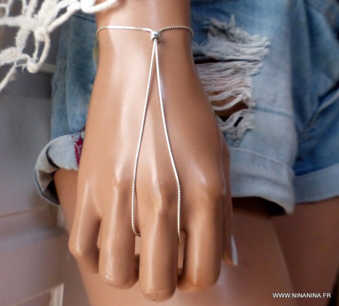 N6548 Bracelet de doigt argent 925 massif maille serpentine - Bijoux Bracelets en ligne Ninanina