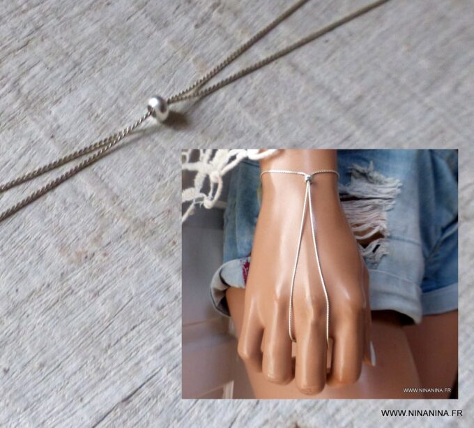 N6548a Bracelet de doigt argent 925 massif maille serpentine - Bijoux Bracelets en ligne Ninanina