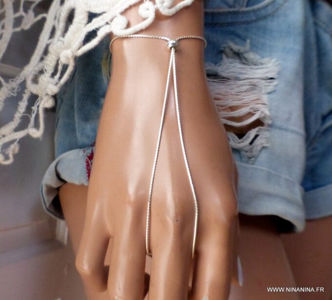 N6548e Bracelet de doigt argent 925 massif maille serpentine - Bijoux Bracelets en ligne Ninanina