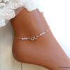 N6551c Chaine cheville swarovski perles blanches symbole infini argent - Bijoux Chaines en ligne Ninanina
