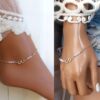 N6551d Chaine cheville swarovski perles blanches symbole infini argent - Bijoux Chaines en ligne Ninanina