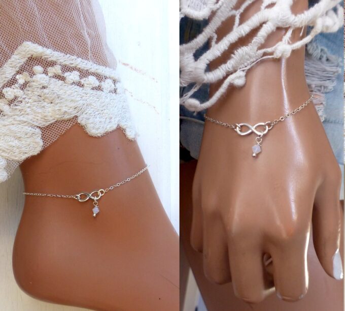 N6552d Bracelet de cheville swarovski symbole infinity argent 925 massif - Bijoux Bracelets en ligne Ninanina