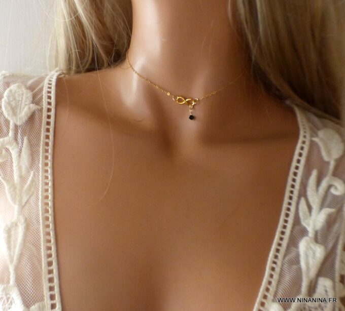 N6555a collier swarovski infini argent 925 plaqué or - Bijoux Colliers en ligne Ninanina