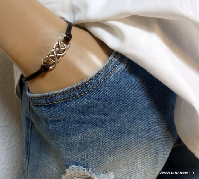 N3263 Bracelet homme infini double cordon cuir NINANINA