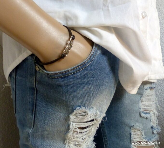 N3263D Bracelet homme infini double cordon cuir NINANINA