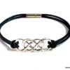 N3263tertere Bracelet homme cordon cuir infini double métal argent