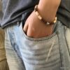 N6531b Bracelet homme ethnique perles bois et Acier inoxydable - Bijoux Bracelets en ligne Ninanina