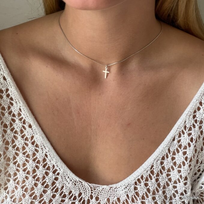 N6534 Collier croix femme argent 925 coulissant maille serpentine - Bijoux Colliers en ligne Ninanina