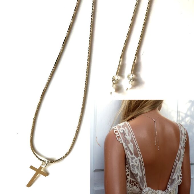 N6534 Collier croix femme argent coulissant maille serpentine - Bijoux Colliers femmes en ligne NInanina