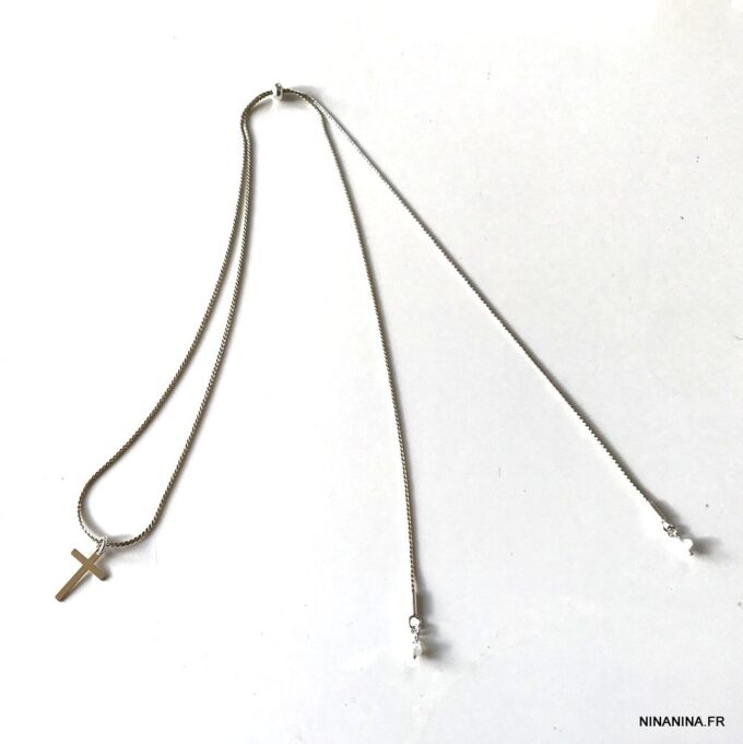 N6534a Collier croix femme argent coulissant maille serpentine - Bijoux Colliers femmes en ligne NInanina