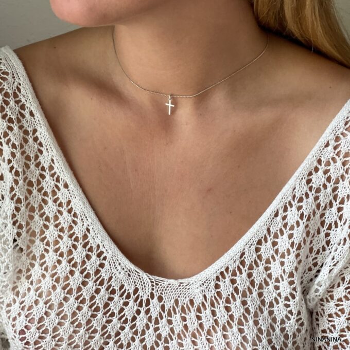 N6534c Collier croix femme argent 925 coulissant maille serpentine - Bijoux Colliers en ligne Ninanina