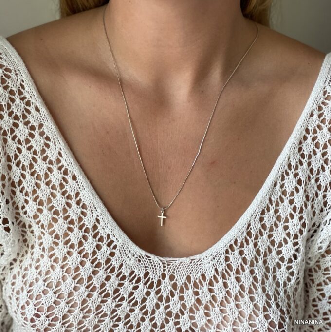 N6534e Collier croix femme argent 925 coulissant maille serpentine - Bijoux Colliers en ligne Ninanina