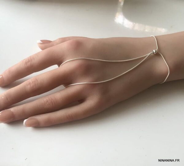 Bracelet de doigt argent 925 massif maille serpentine Ninanina