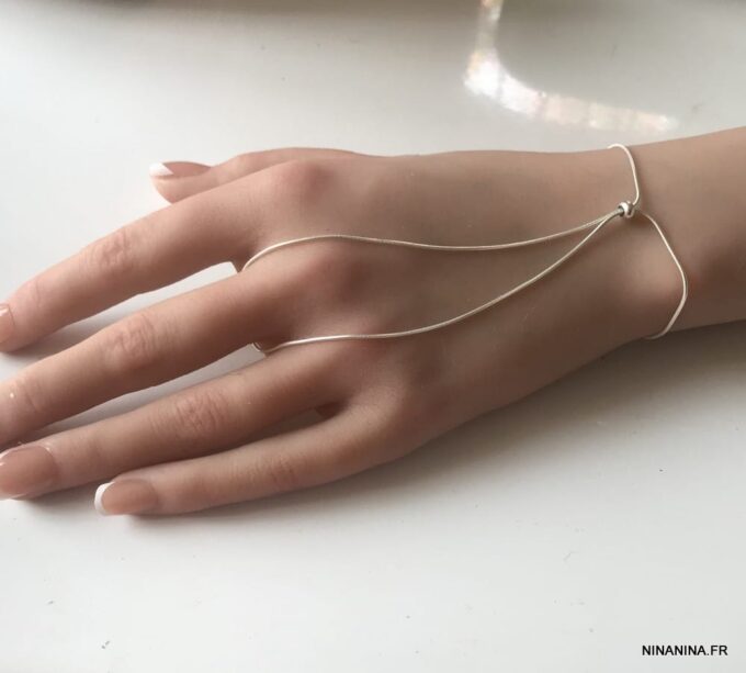 N6548a Bracelet de doigt argent 925 massif maille serpentine femme - Bijoux Bracelets en ligne Ninanina