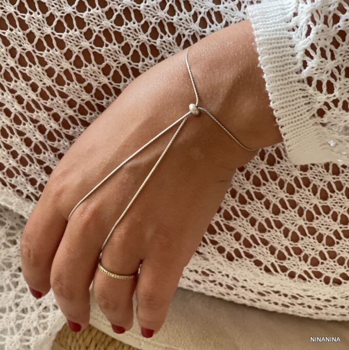 N6548b Bracelet de doigt argent 925 massif maille serpentine - Bijoux Bracelets Bagues en ligne Ninanina