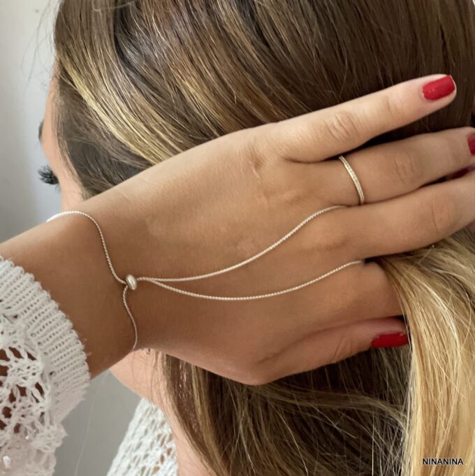 N6548c Bracelet de doigt argent 925 massif maille serpentine - Bijoux Bracelets Bagues en ligne Ninanina