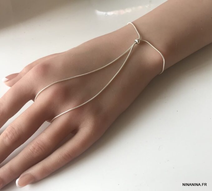 N6548d Bracelet de doigt argent 925 massif maille serpentine femme - Bijoux Bracelets en ligne Ninanina