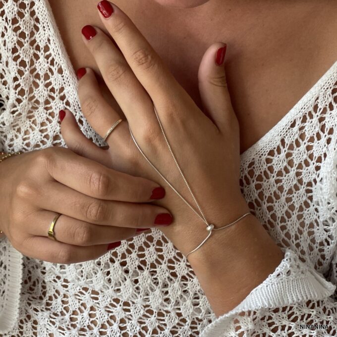 N6548f Bracelet de doigt argent 925 massif maille serpentine - Bijoux Bracelets Bagues en ligne Ninanina