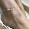 N6551 Chaine cheville swarovski perles blanches symbole infini argent 925 - Bijoux de pied en ligne Ninanina