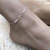 N6551a Chaine cheville swarovski perles blanches symbole infini argent 925 - Bijoux de pied en ligne Ninanina
