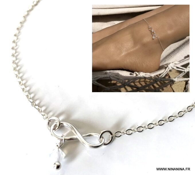N6552a Bracelet de cheville swarovski symbole infinity argent 925 massif - Bijoux de pied en ligne Ninanina