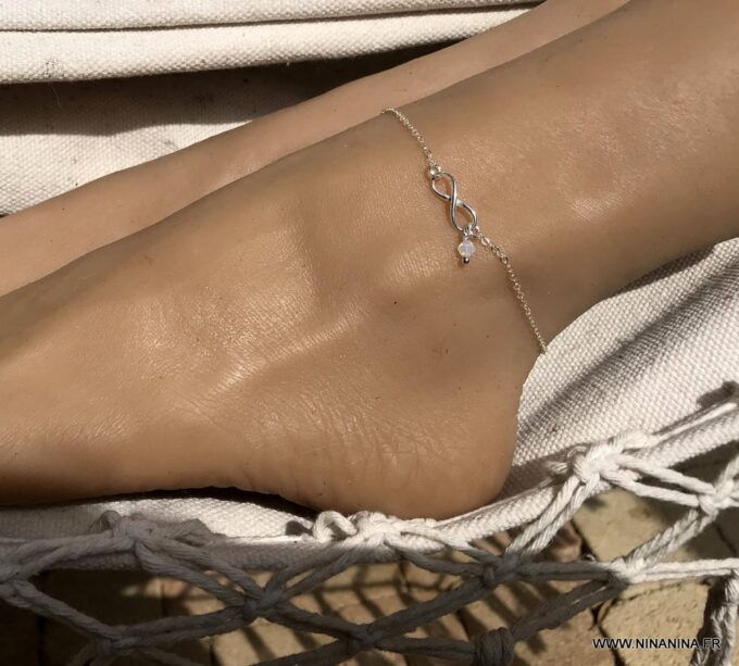 N6552b Bracelet de cheville swarovski symbole infinity argent 925 massif - Bijoux de pied en ligne Ninanina