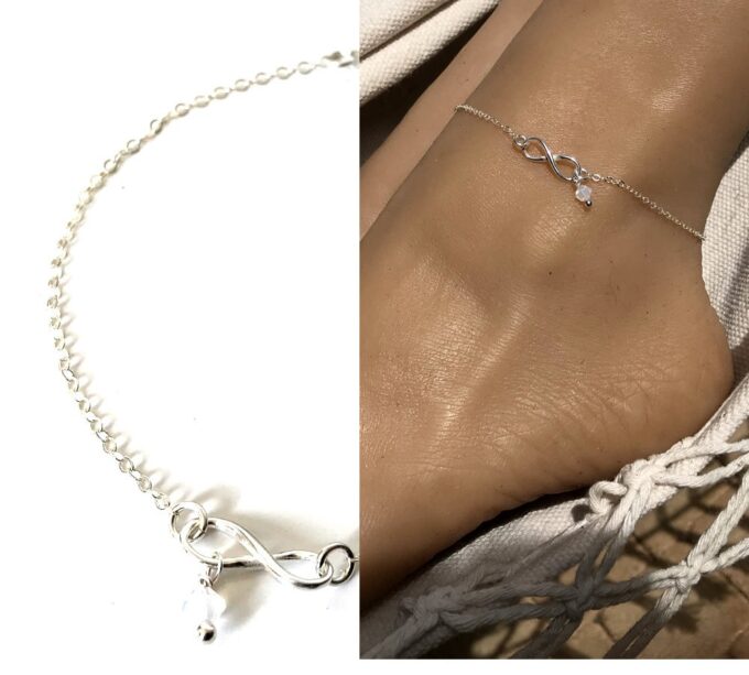 N6552c Bracelet de cheville swarovski symbole infinity argent 925 massif - Bijoux de pied en ligne Ninanina