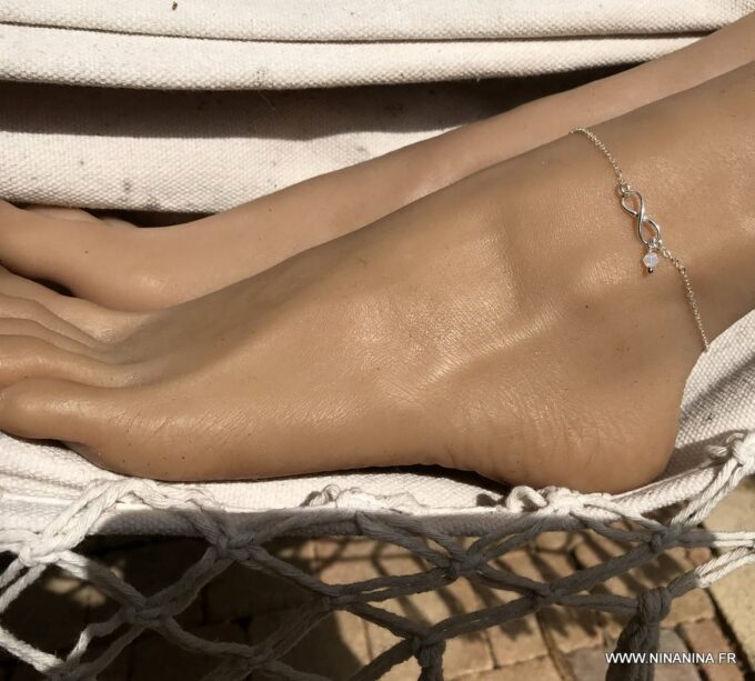 N6552d Bracelet de cheville swarovski symbole infinity argent 925 massif - Bijoux de pied en ligne Ninanina