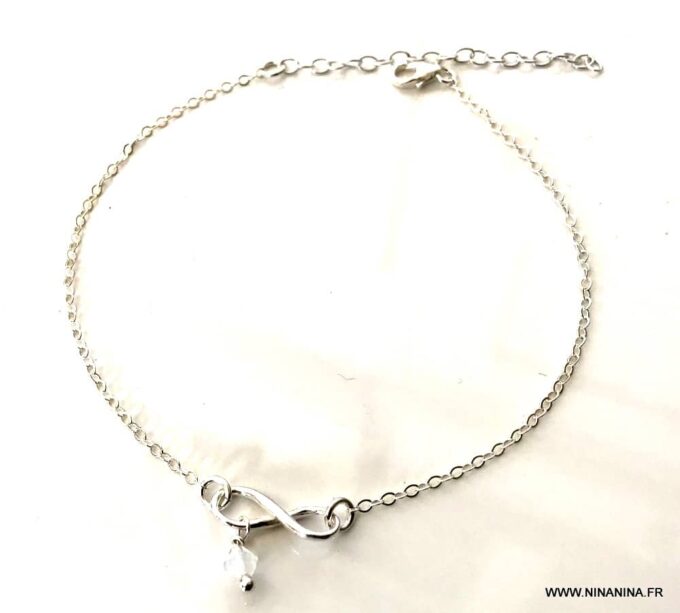 N6552e Bracelet de cheville swarovski symbole infinity argent 925 massif - Bijoux de pied en ligne Ninanina
