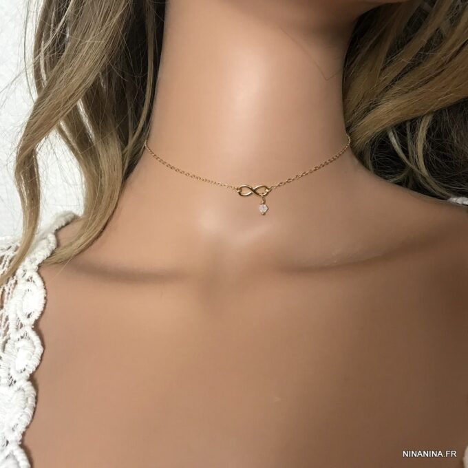 N6555e collier swarovski infini argent 925 plaqué or - Bijoux Colliers en ligne Ninanina