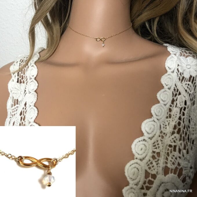 N6555h collier swarovski infini argent 925 plaqué or - Bijoux Colliers en ligne Ninanina