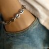 N6556c Bracelet graine de café homme acier inoxydable argenté - Bijoux Bracelets en ligne Ninanina