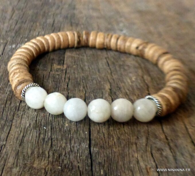 N6558a bracelet pierre de lune homme et rondelles coco - Bijoux Bracelets en ligne Ninanina